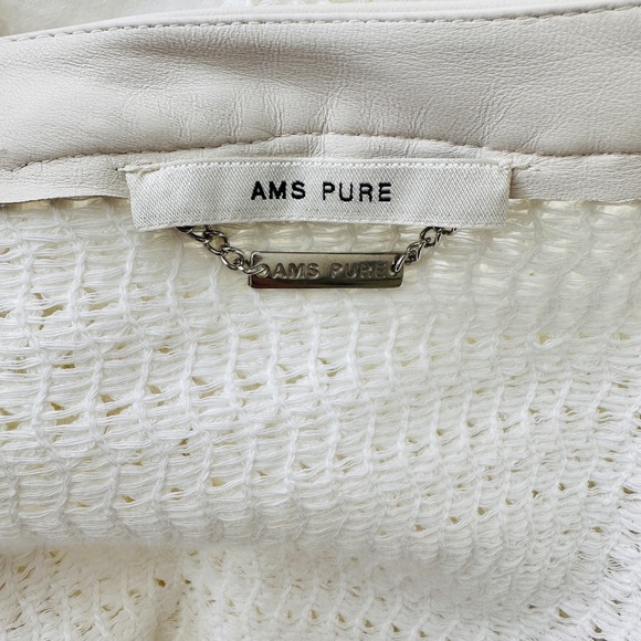 😍 Gorgeous + Unique 🤩 |  AMS Pure Cream White Leather Cotton Knit Jacket 8 - Picture 12 of 15